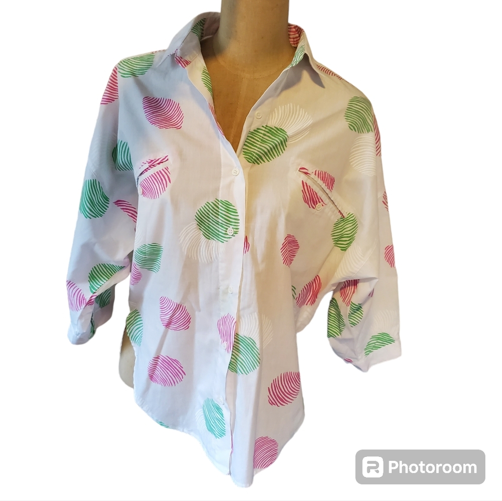 Vintage Diane Von Furstenberg pink green shirt medium